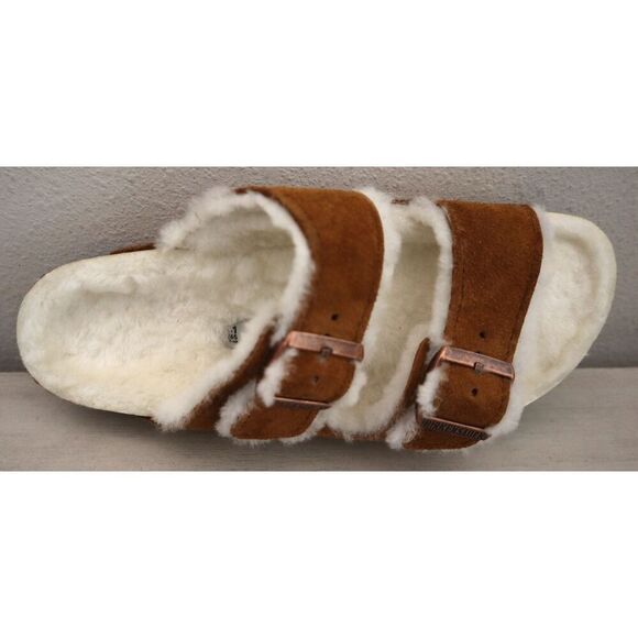 Birkenstock Women's 10 Men's 8 Mink Brown Arizona Shearling Suede Sandals - Picture 6 of 16